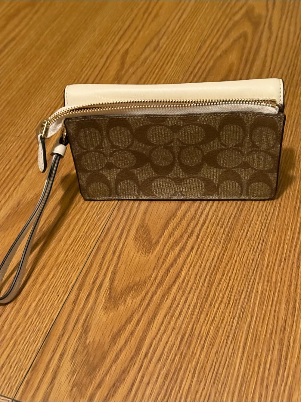 Coach Chalk and Tan Signature Canvas Wristlet with Gold Hardware - Picture 3 of 4